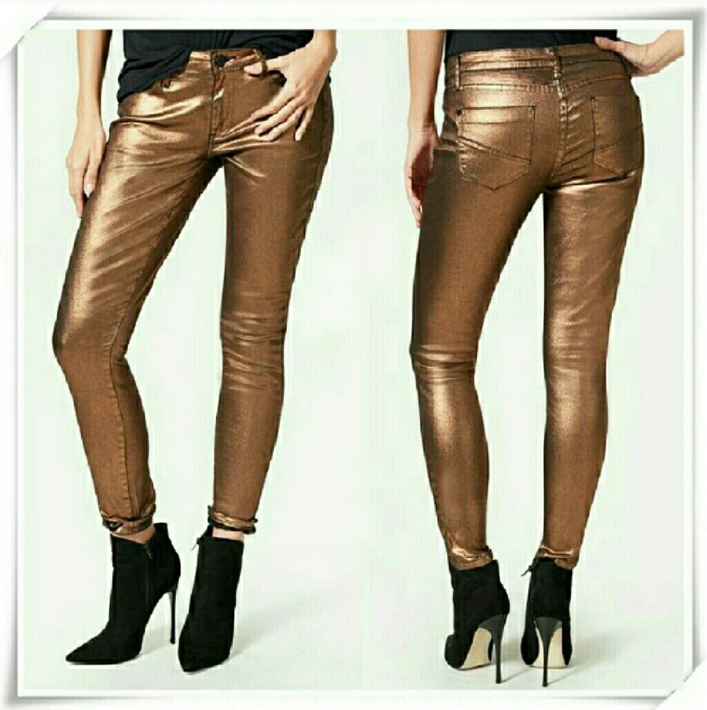 ⚡ Metallic signature skinny jeans in copper⚡